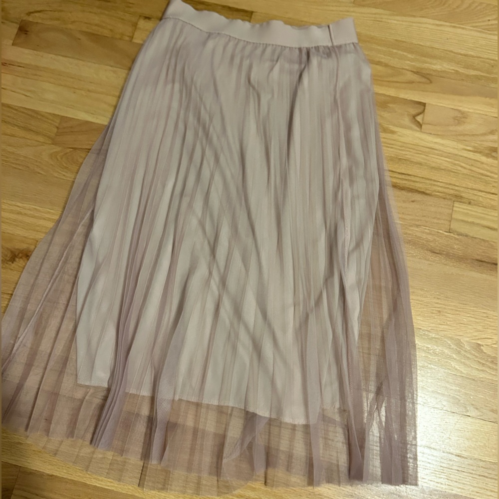 Pink Pleated Tulle Sheer Skirt